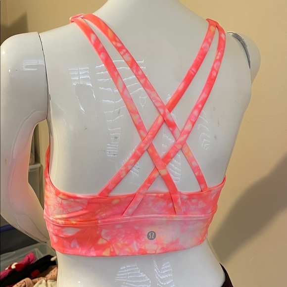 Lululemon Energy Bra High Neck LongLine Coral /Pink /Yellow Floral $58 NWOT - Picture 5 of 9